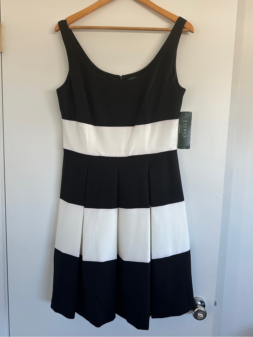Ralph Lauren Black and White Striped Fit-and-Flare Dress size 10 NWT New